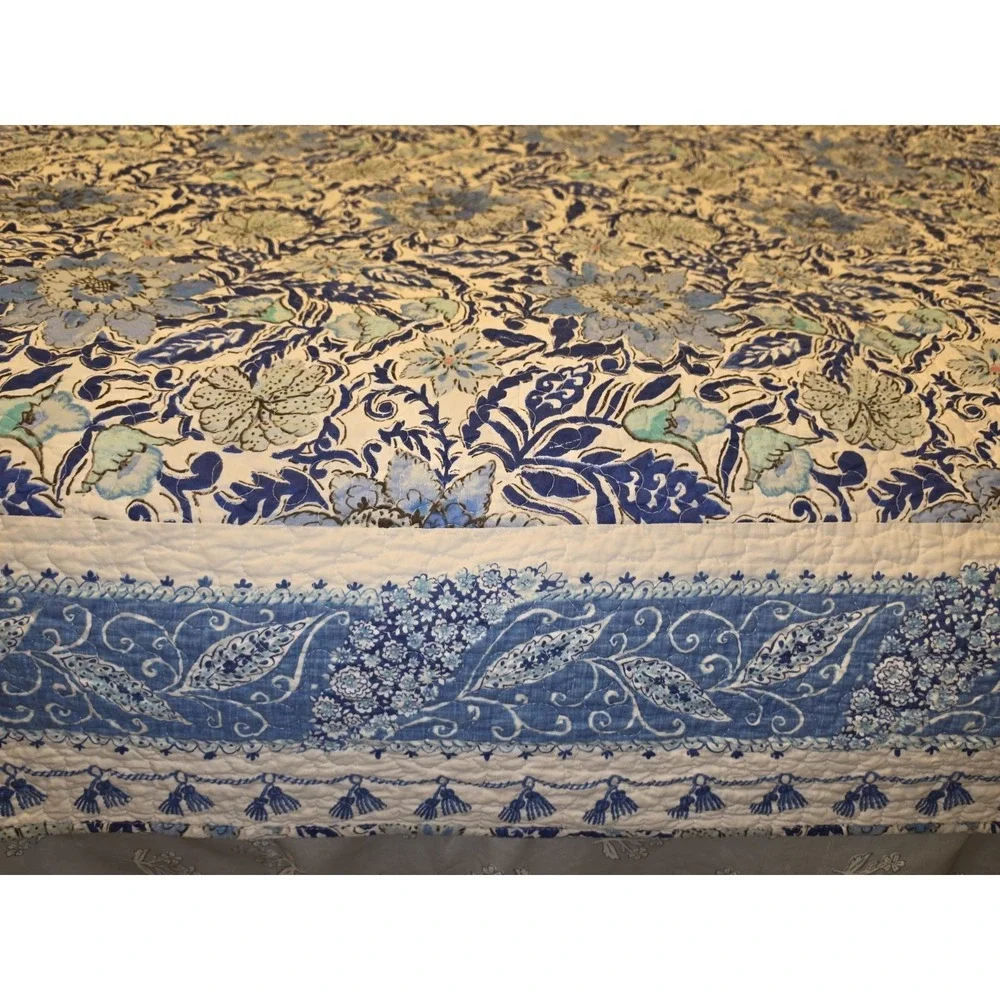 Indigo & Sky Blue Cotton Block Print Quilt Blanket  87
